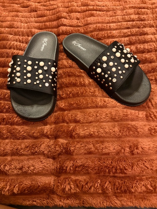 Forever 21 Shoes - Forever Black Pearl & Rhinestone Slide Sandals